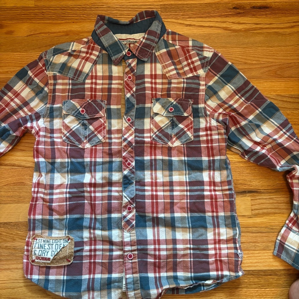 GUESS Men's Plaid Shirt - Red and Blue